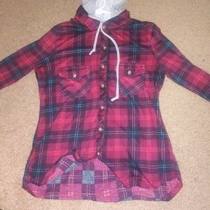 A flannel with a hood